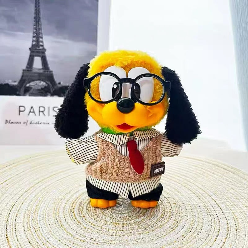 Clothes for PopMart Mickey Family Cute Together Series Plush - Brown Top, Black Jeans and A Pair of Glasses Set - plush